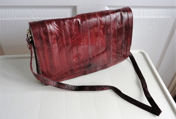 70s Burgundy Eelskin genuine leather  Handbag Pur… - image 1