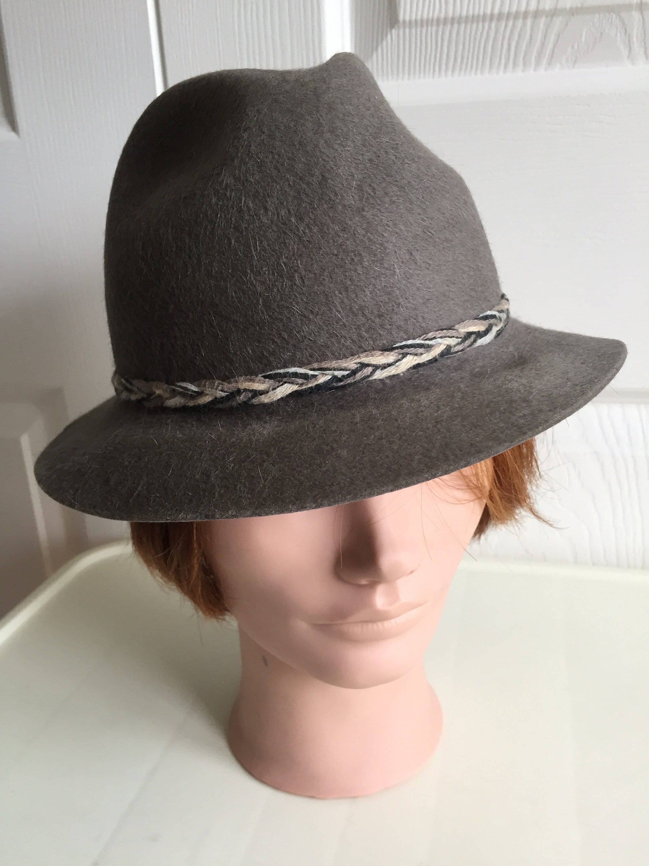 60s Vintage Grey Furfelt Men Fedora Hat/braided Band Small  display picture 1