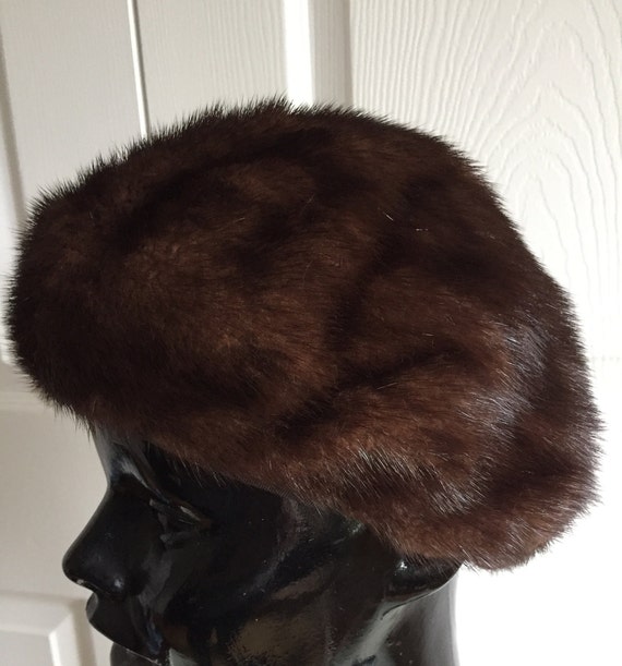 60s Vintage Mahoghany  Brown Mink Women Hat/Beret… - image 2