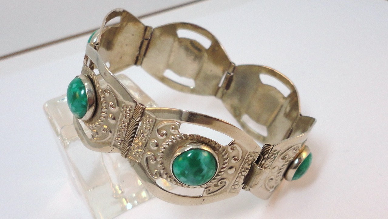 50s Mexico 925 Silver Links Green Cabochons Bracelet - Etsy Canada