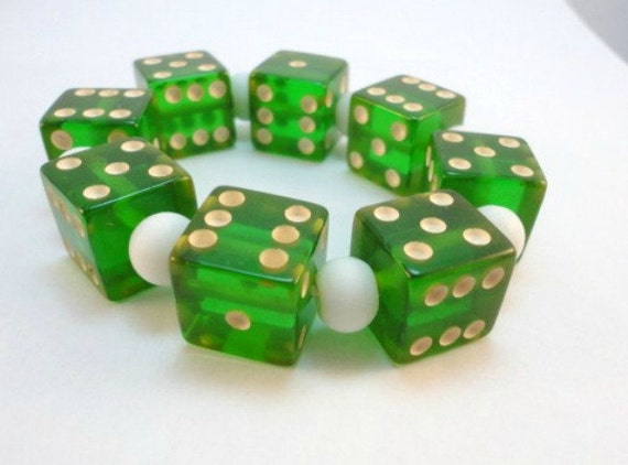 50s clear green Bakelite dices stretch bracelet v… - image 5