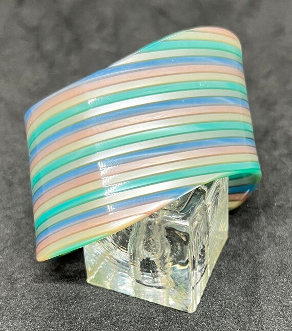 Vintage Laminated Pastels Stripes Lucite Wavy Wide