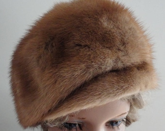 Vintage Lgt Brown  Mink Fur Women Hat 60s Canada Small 21 1/4 inches