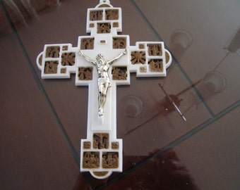 50s White Lucite Catholic crucifix Stations of Cross