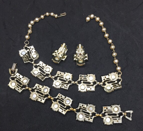 60s Mother Of Pearl/Pearls/Rhinestones Necklace/B… - image 4