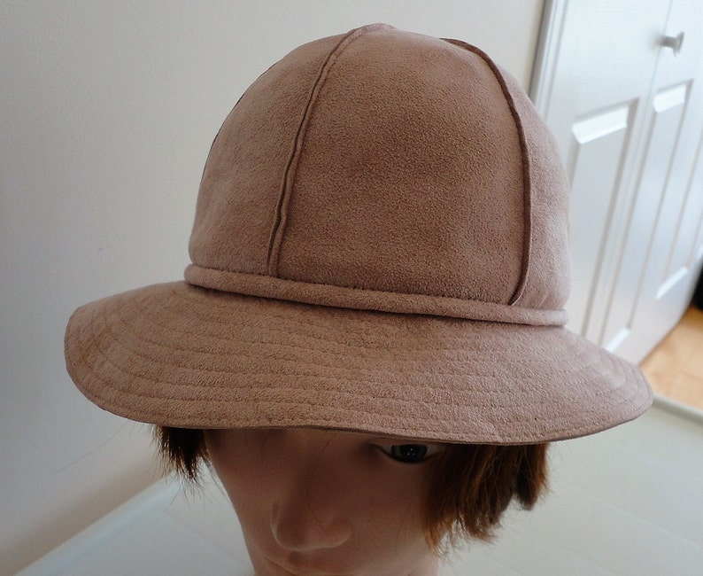 70s Old Rose Suedine Women Hat Anita Pineault Made in Canada 21 1/2 inches small image 2