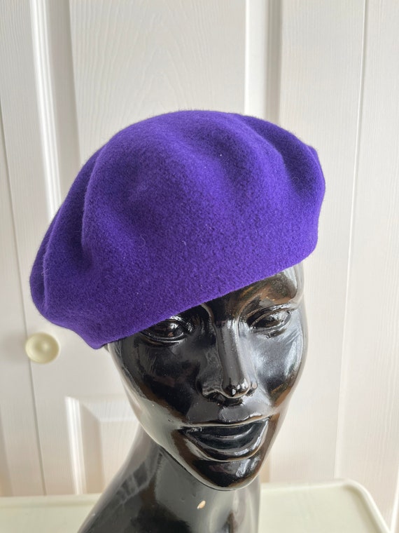 80s Purple wool beret unisex hat extra small  9 3… - image 2