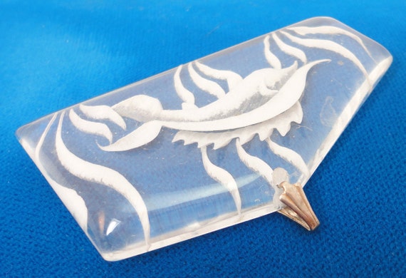 60s Reversed Carved Swordfish Clear Lucite Pendan… - image 3