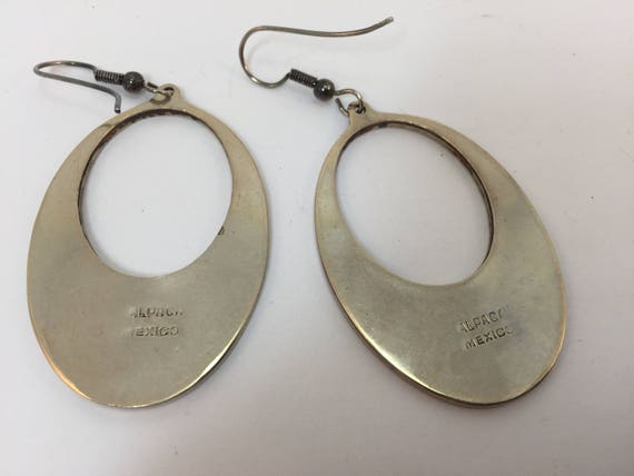 70s Alpaca/Abalone Oval  Shape Dangle Earrings Me… - image 3