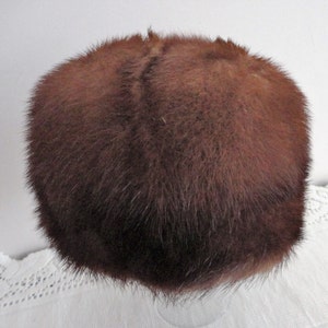 60s Medium Brown Mink Fur Women Pillbox Hat Xxs 20 Vintage