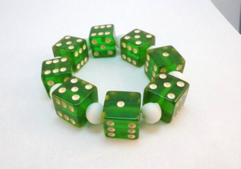 50s clear green Bakelite dices stretch bracelet vintage image 1