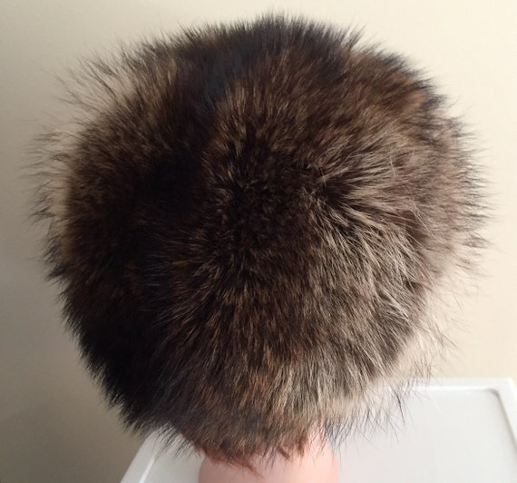 60s Brown/Beige Raccoon Women Hat Medium 21 3/4 I… - image 3
