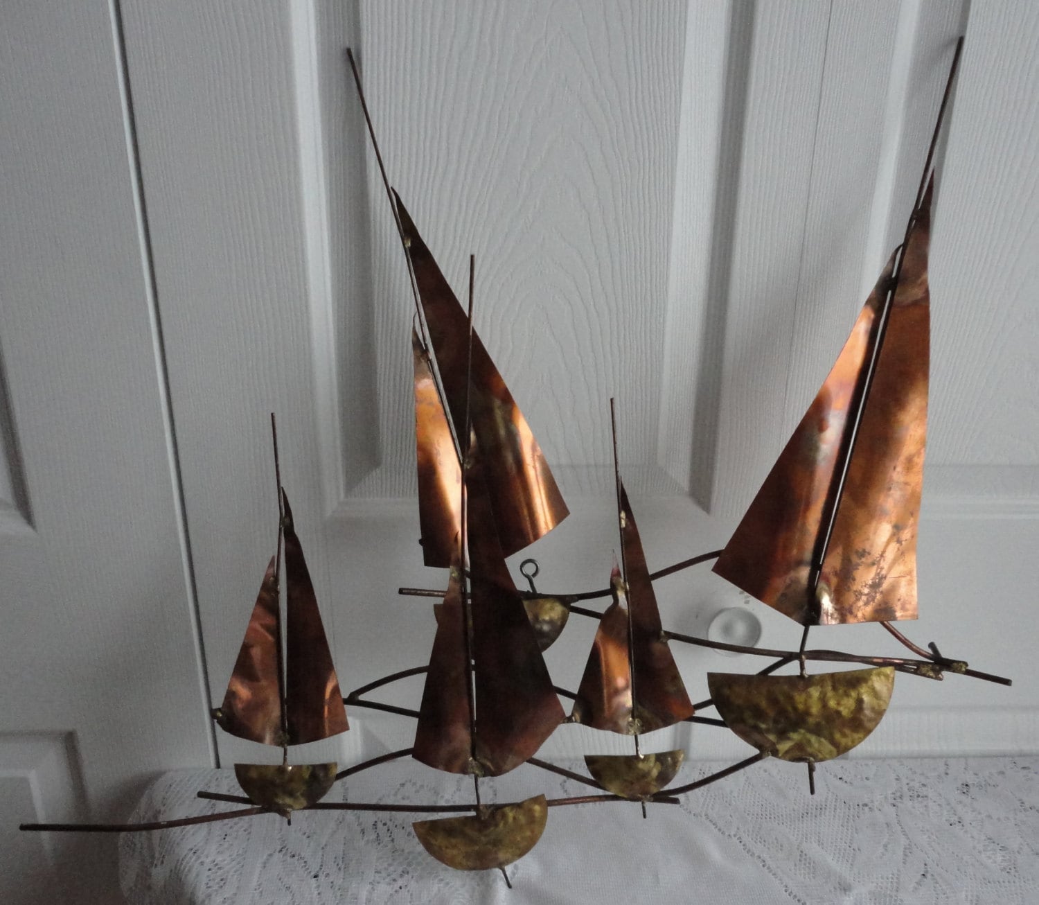 Vintage Copper Wall Hanging Sculpture Sailboat on Sea Artisan Etsy