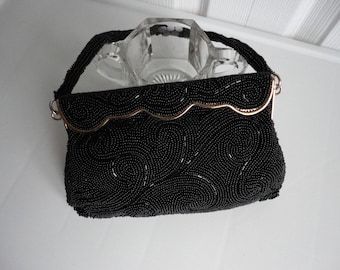 Vintage Fully Black Glass Beaded Evening Purse