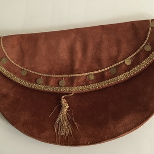 70s Brown Suede Leather Oversize Half Circle Purse  Boho Look Vintage