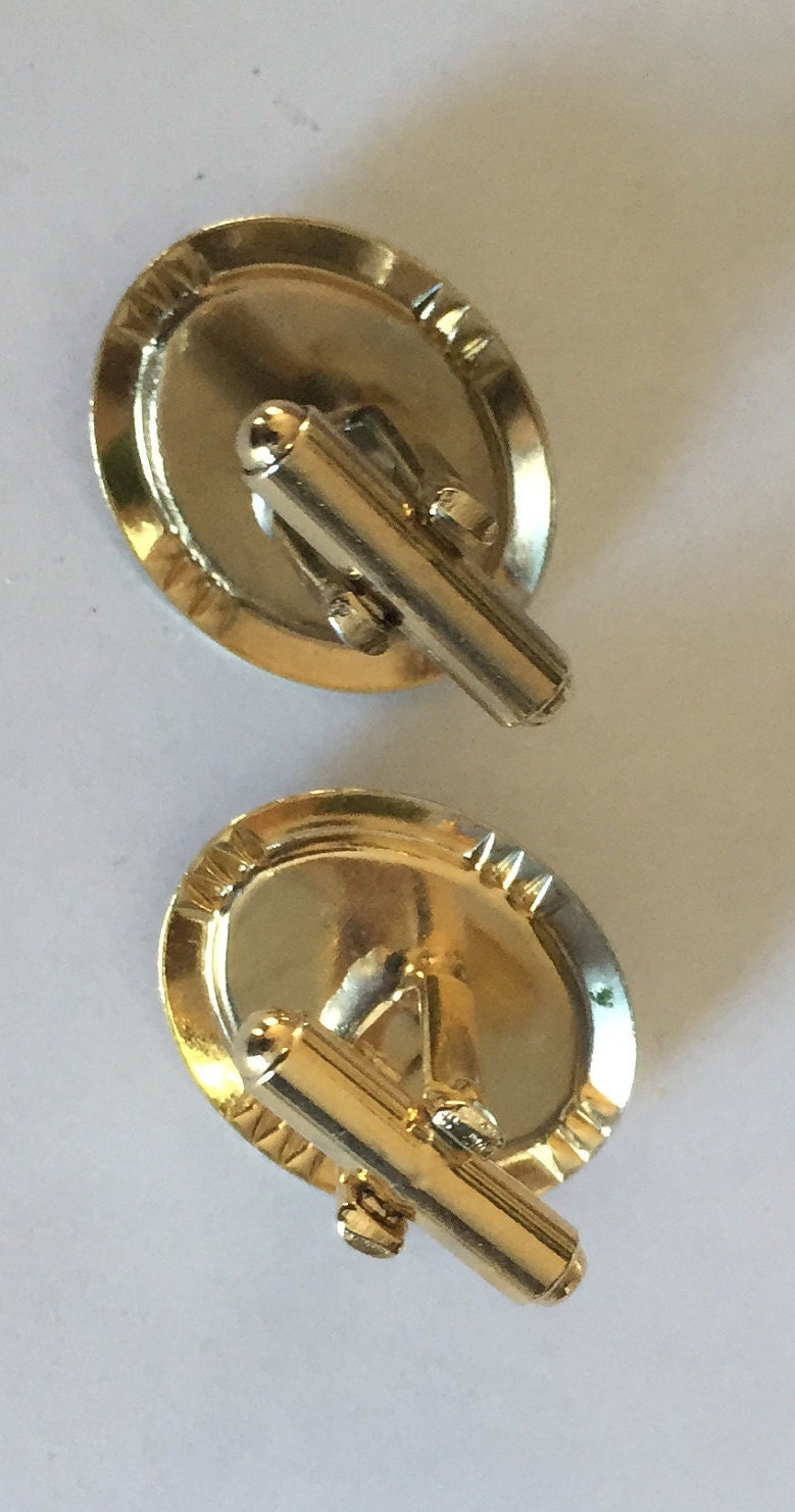 Boutons De Manchette Vintage Dorés Ovales Avec Effet Kaléidoscope - Très Bon état