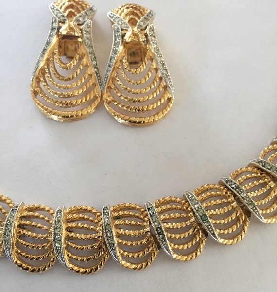 70s Goldplated / Rhinestones Necklace/ Clip earri… - image 3