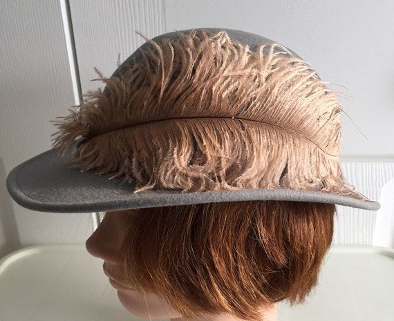 GRAY WOOL WIDE BRIMMED HAT WITH FEATHER TRIM Gray Women main image 2