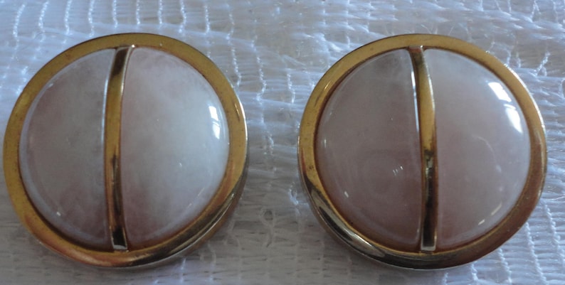 60s Rose QuartzGold plate Round Clips Earrings