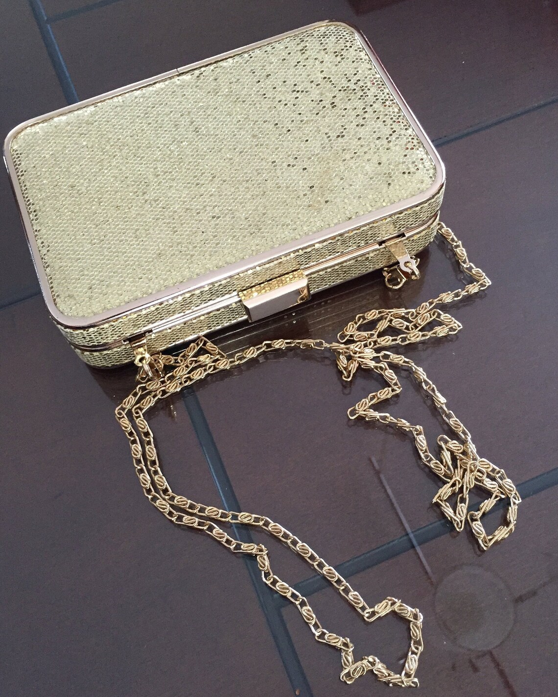 80s Hard Sided Purse Golden Glitter/goldtone Evening Clutch Etsy Canada