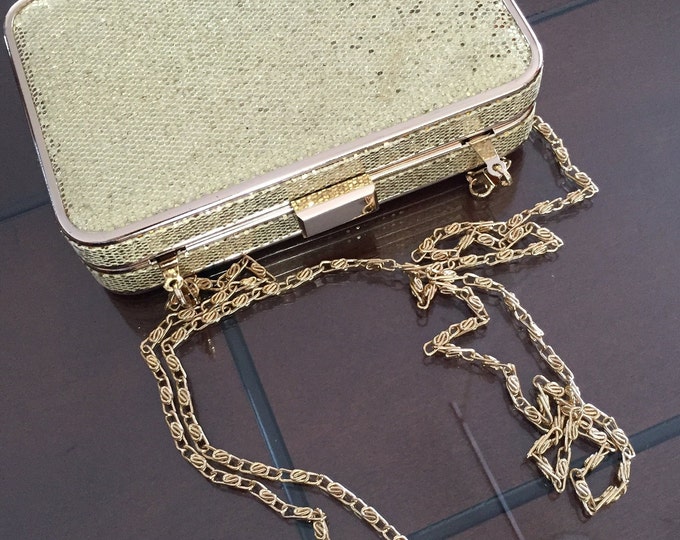 80s Hard Sided Purse Golden Glitter/goldtone Evening Clutch Etsy Canada