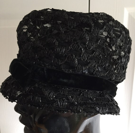 60s Vintage Black Straw Women Hat Extra Small  20… - image 3
