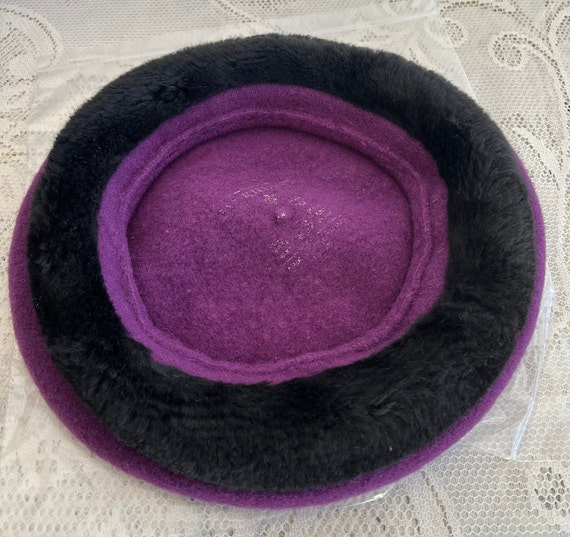 80s  Purple Wool Beret Women Hat 10.5 inches diam… - image 6