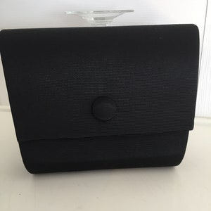 70s Ribbed Black Fabric Hard Sided Clutch Evening Purse Vintage