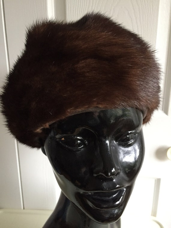 60s Vintage Mahoghany  Brown Mink Women Hat/Beret… - image 1