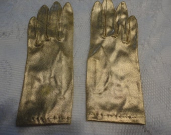 Vintage Gold Nylon Shorties Women Gloves Size 6 or 6.5 Disco Fever!!