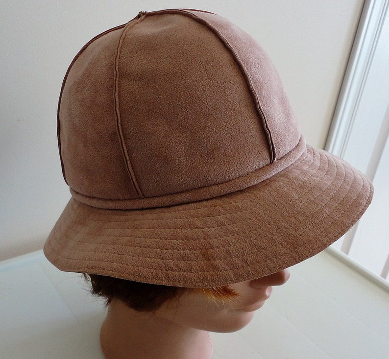 70s Old Rose Suedine Women Hat Anita Pineault Made in Canada 21 1/2 inches small image 1