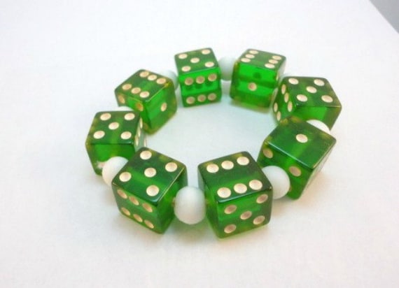 50s clear green Bakelite dices stretch bracelet v… - image 2