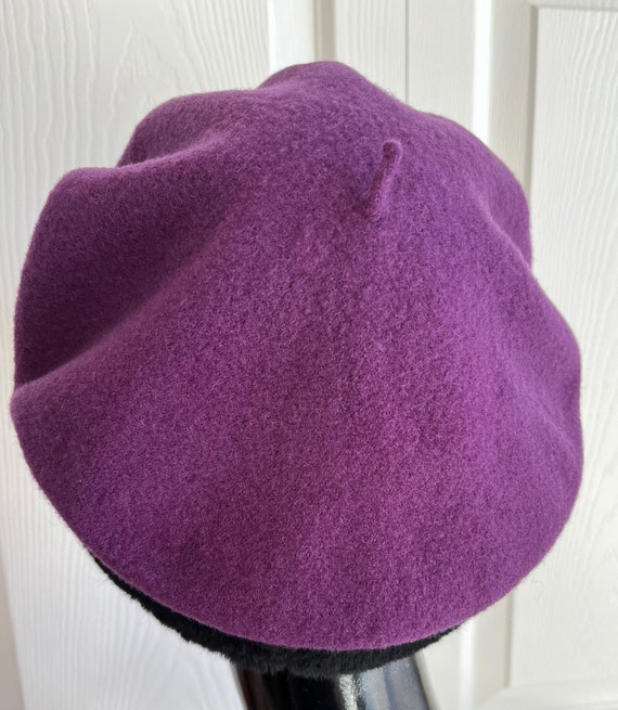 80s  Purple Wool Beret Women Hat 10.5 inches diam… - image 3