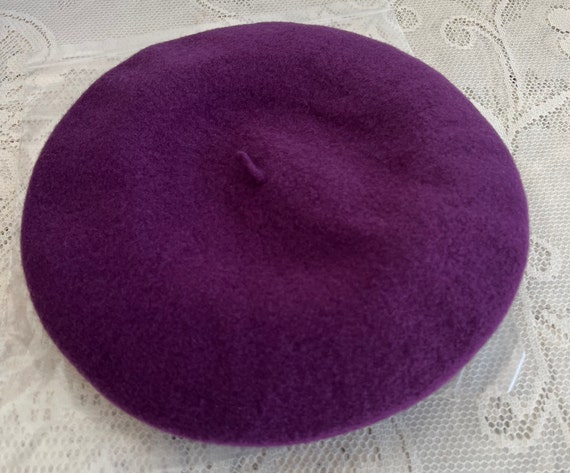 80s  Purple Wool Beret Women Hat 10.5 inches diam… - image 5