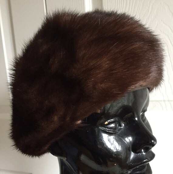 60s Vintage Mahoghany  Brown Mink Women Hat/Beret… - image 5