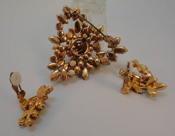 50s Green/AB Rhinestones/Goldplated Brooche /Clip… - image 4