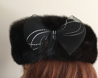 70s Mink Fur HatDark Brown Vittorio  Small Vintage