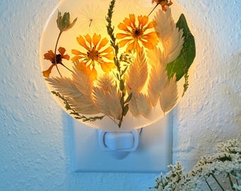 Handcrafted Custom Night Light plug in with Wildflower