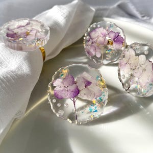 Handmade Napkin Rings Set with Flowers Purple  Hydrangea – Elegant Table Decor for Weddings, Family Celebrations, Anniversary Dinners