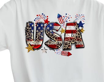 USA Leopard Print Shirt, Aesthetic America Tee, Red White Blue Fireworks Outfit, July 4th Top