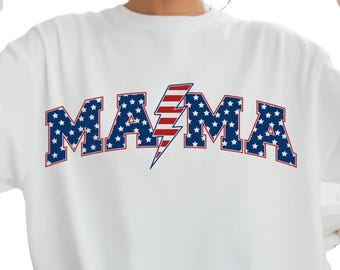 Mama Lightning Shirt, Patriotic USA Mom Tee, Red White Blue Outfit
