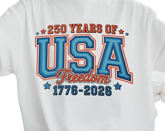 USA Freedom 1776-2026 Varsity T-Shirt, 250 Years America Patriotic Top