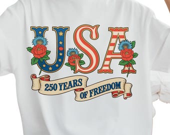 USA 250 Years Freedom Floral Shirt, Vintage Patriotic July 4th Top