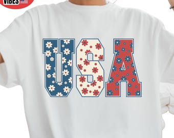 USA Floral Coquette Shirt, Red White Blue Top