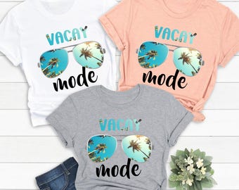 Funny Matching Vacation Shirts: Vacay Mode Girl and Men Trip Tees