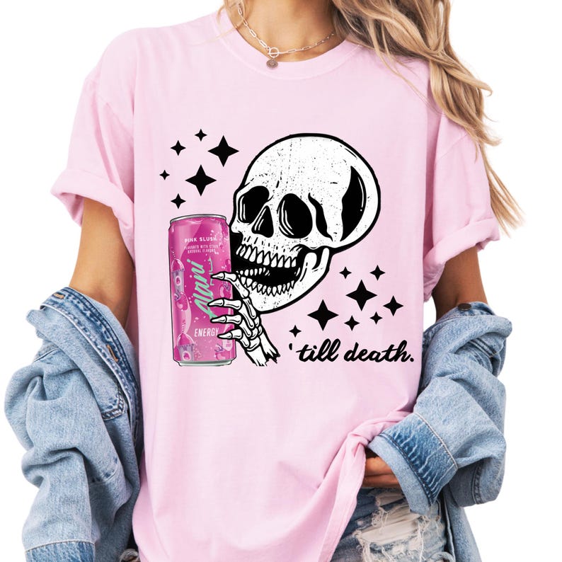 Alani til death comfort colors, Pink Chaos Skull Shirt for Energy Drink Lovers image 2