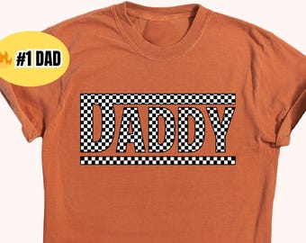 Retro Checkerboard Daddy Shirt, Comfort Colors Tee, #1 Dad Outfit