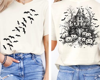 Vintage Haunted House Sweatshirt, Halloween Hoodie, Spooky Pumpkin Mansion Shirt, Fall Aesthetic Wear, Haloween T Shirt