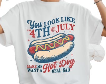 4th of July Hot Dog BBQ Graphic Tee, USA Patriotic Party Shirt