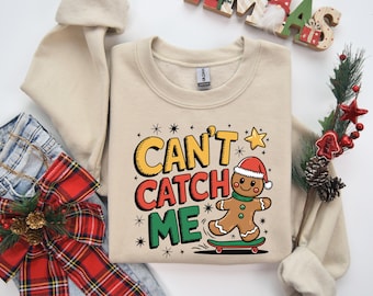 Boys Christmas Sweatshirt, Can&#39;t Catch Me Gingerbread, Toddler Boy Christmas Shirt, Kids Matching Sweatshirt, Family Christmas Sweatshirt